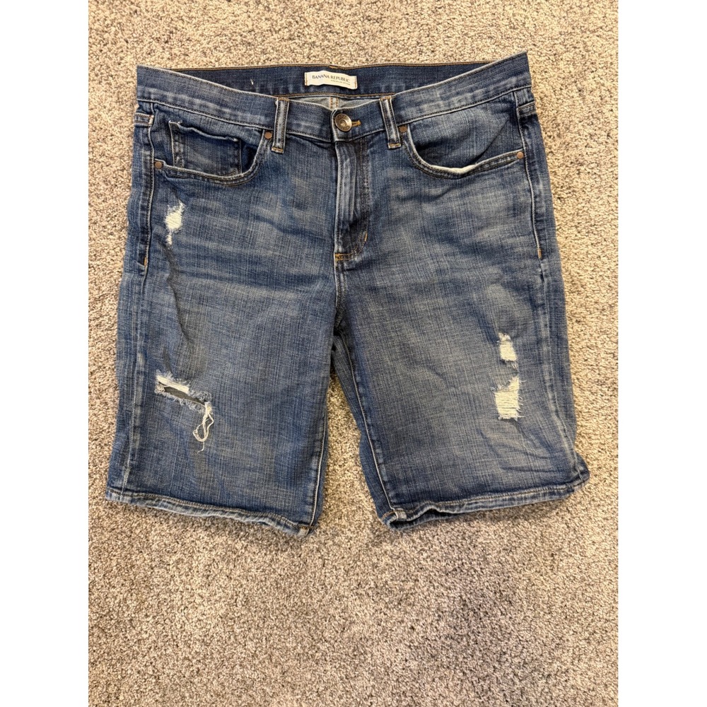 Banana Republic Shorts Womens 30 Blue Boyfriend Premium Denim Distressed Jean